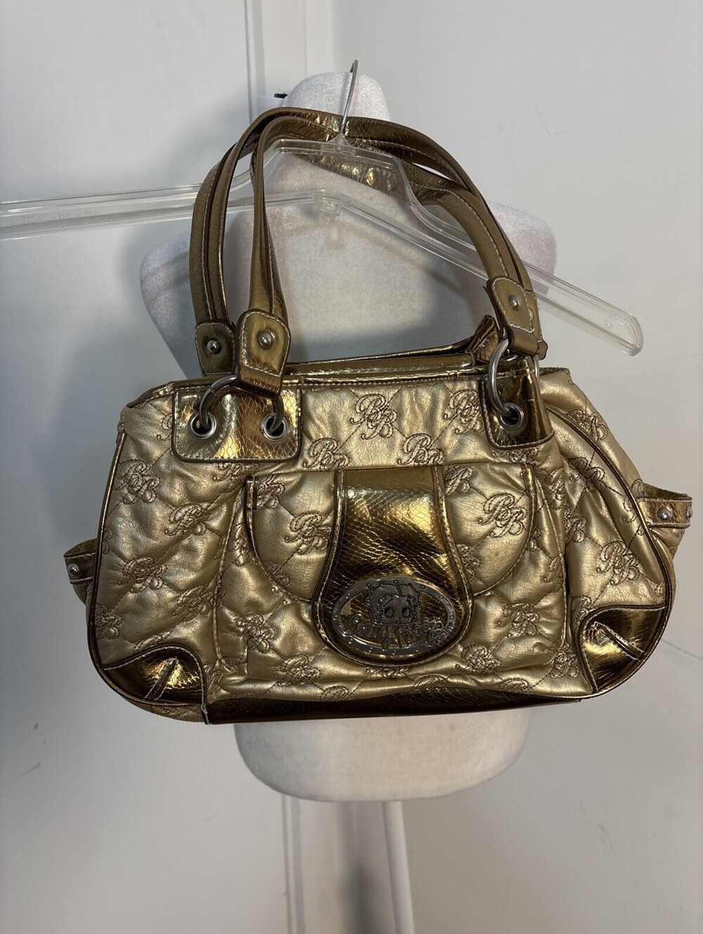 RARE Vintage Betty Boop Quilted Metallic Gold Shoulder Bag Y2K Rhinestone Purse